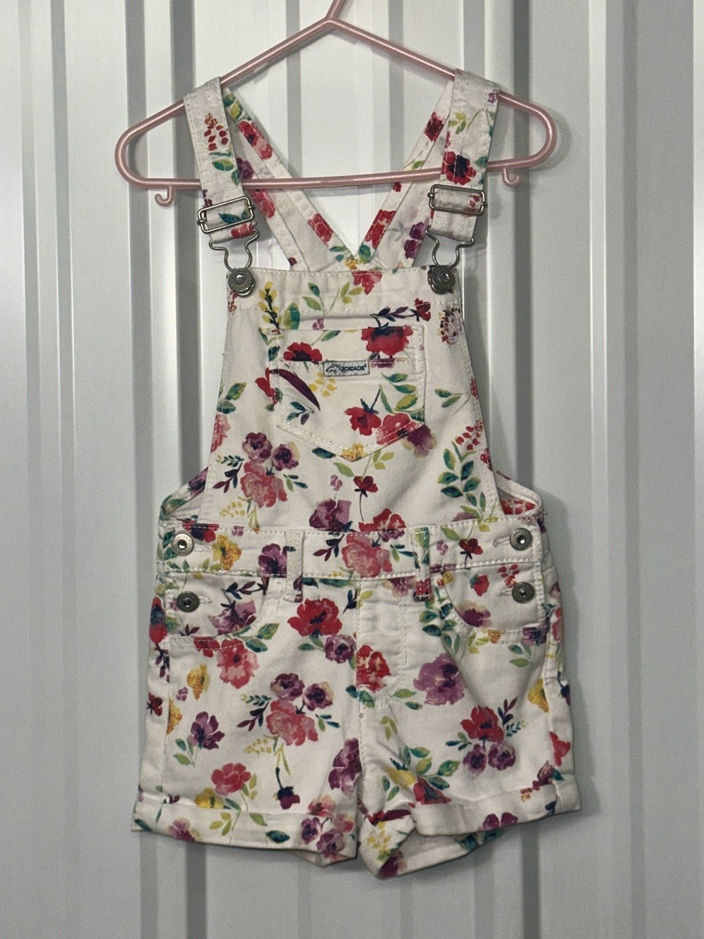 Toddler Girls Jordache Denim Floral Print Shortalls Vintage Cottagecore Style